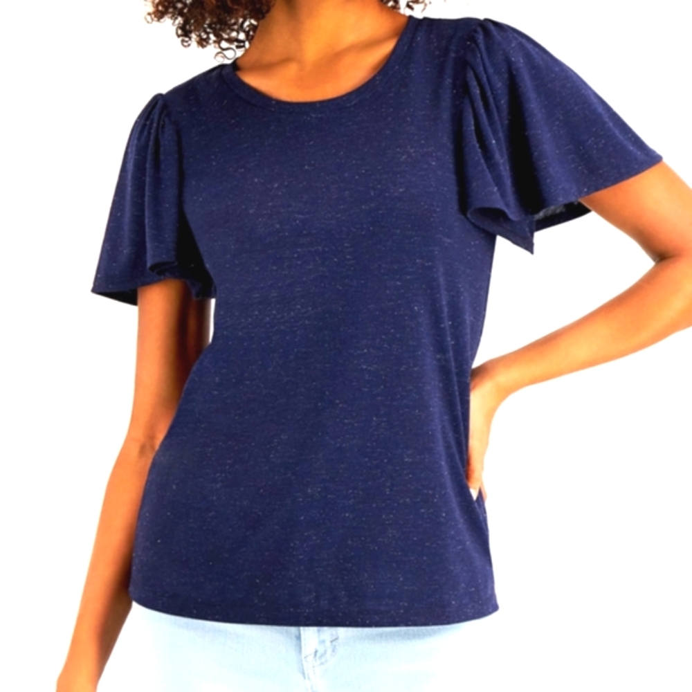 Dressy flutter sleeve shimmer top,NEW